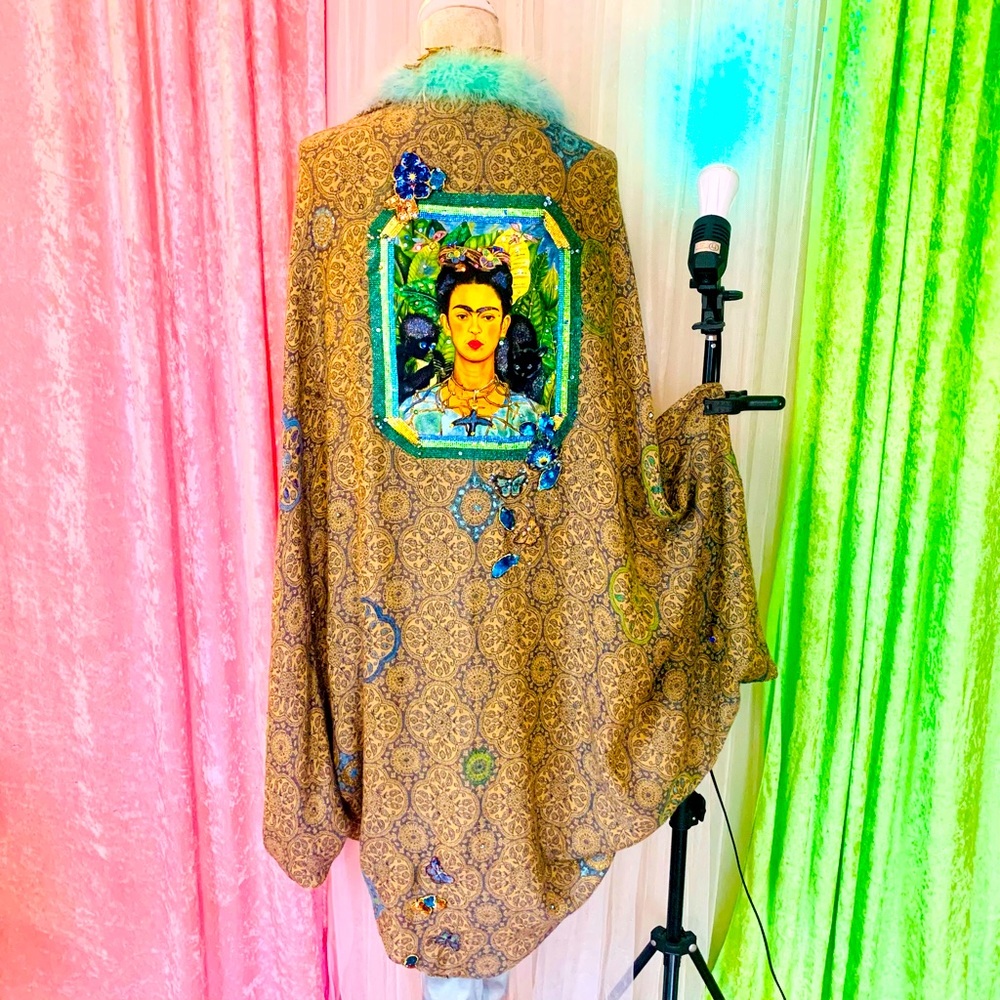 Upcyled Free People Shrug Frida Kahlo Art Patch